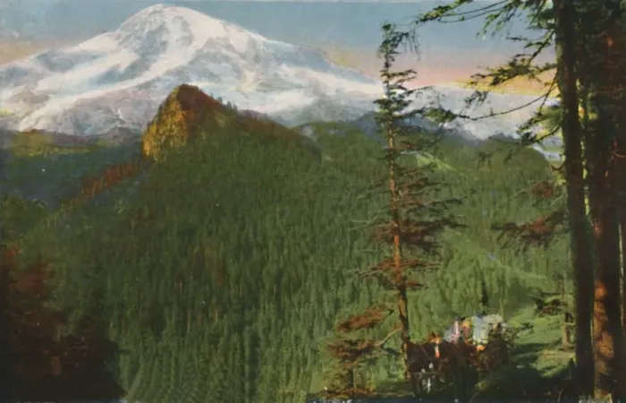 Framed Print : The Road at Rickseeker Point, Mount Rainier in the Distance, Washington, c1916. Artist: Asahel Curtis Framed Print : The Road at Rickseeker Point, Mount Rainier in the Distance, Washington, c1916. Artist: Asahel Curtis