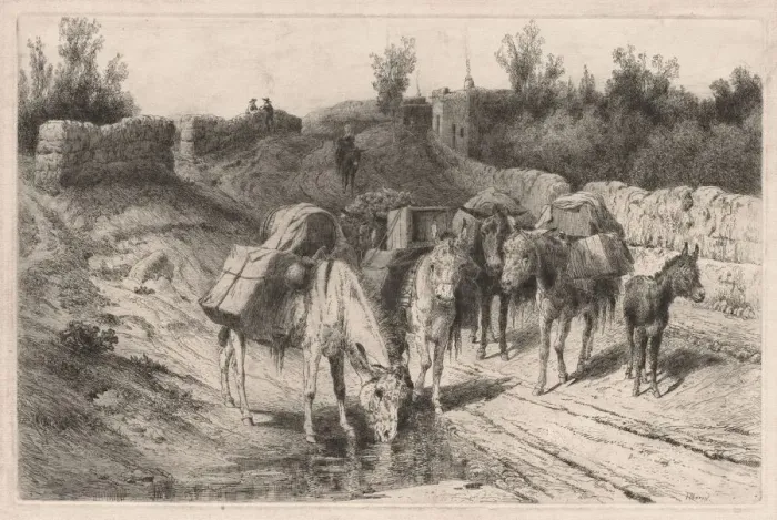 Framed Print : On the Road to Santa Fe. Creator: Peter Moran (American, 1841-1914) Framed Print : On the Road to Santa Fe. Creator: Peter Moran (American, 1841-1914)