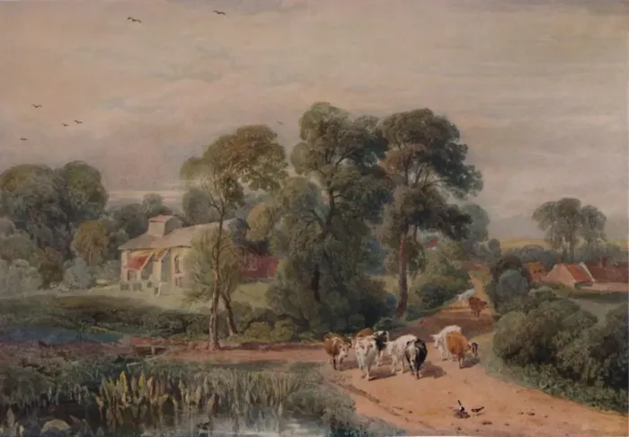 Framed Print : Road Scene with Cattle, 19th century, (1935). Artist: Peter de Wint Framed Print : Road Scene with Cattle, 19th century, (1935). Artist: Peter de Wint
