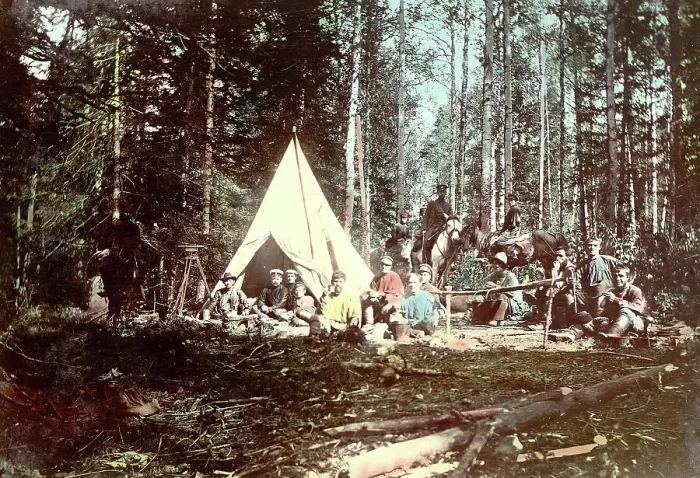 Framed Print : Road Surveying Party in the Tomsk Region, 1906-1908. Creator: Dorozhno-Stroitel'nyi Otdel Framed Print : Road Surveying Party in the Tomsk Region, 1906-1908. Creator: Dorozhno-Stroitel'nyi Otdel
