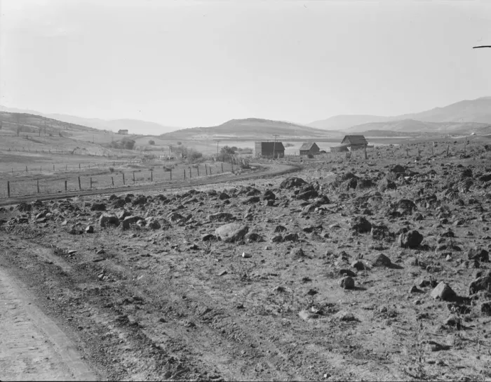 Framed Print : Road up the valley toward Ola self-help sawmill co-op, Gem County, Idaho, 1939. Creator: Dorothea Lange Framed Print : Road up the valley toward Ola self-help sawmill co-op, Gem County, Idaho, 1939. Creator: Dorothea Lange
