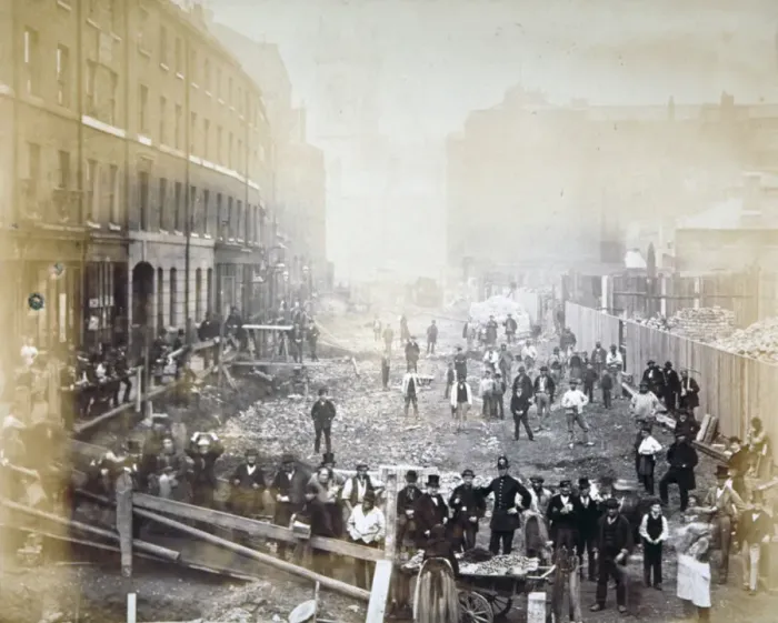 Framed Print : Road widening works in Shoe Lane, City of London, 1871. Artist: Henry Dixon Framed Print : Road widening works in Shoe Lane, City of London, 1871. Artist: Henry Dixon