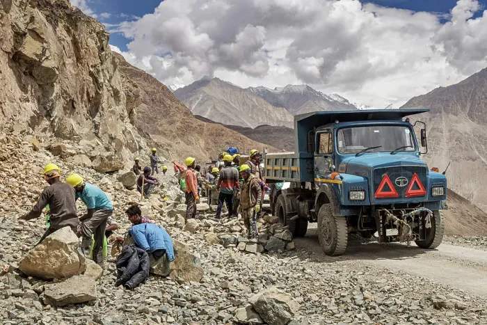 Framed Print : Road works, Ladakh, India, 2023. Creator: Peter Thompson Framed Print : Road works, Ladakh, India, 2023. Creator: Peter Thompson