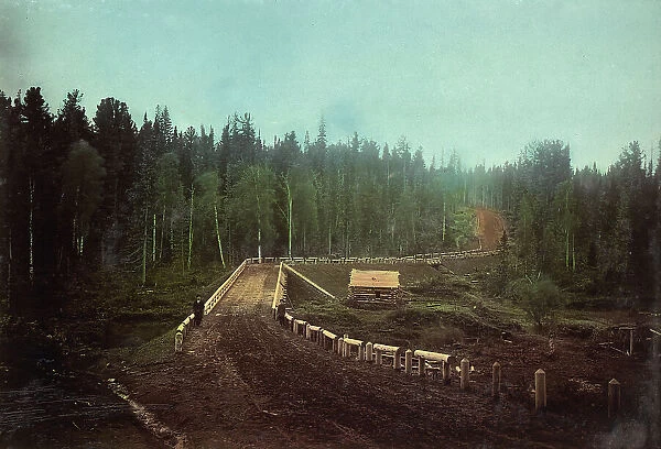 The Roadbed and the Bridge on the Iverka-Romanovskaya Railroad, 1906-1908. Creator: Dorozhno-Stroitel'nyi Otdel