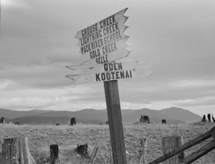 Framed Print : Roadside at crossroads, Boundary County, Idaho, 1939. Creator: Dorothea Lange Framed Print : Roadside at crossroads, Boundary County, Idaho, 1939. Creator: Dorothea Lange