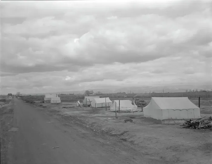 Framed Print : Roadside ranch camp owned by opposer to Resettlement Administration's Kern County migrant... 1936. Creator: Dorothea Lange Framed Print : Roadside ranch camp owned by opposer to Resettlement Administration's Kern County migrant... 1936. Creator: Dorothea Lange