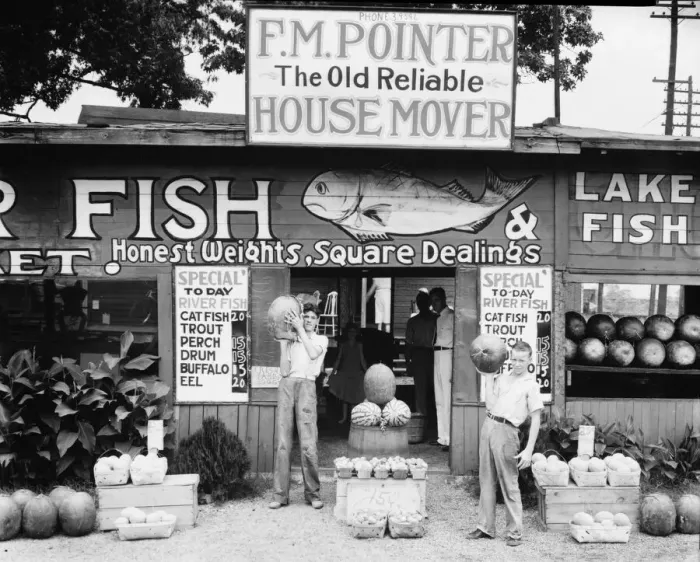 Framed Print : Roadside stand near Birmingham, Alabama, 1936. Creator: Walker Evans Framed Print : Roadside stand near Birmingham, Alabama, 1936. Creator: Walker Evans