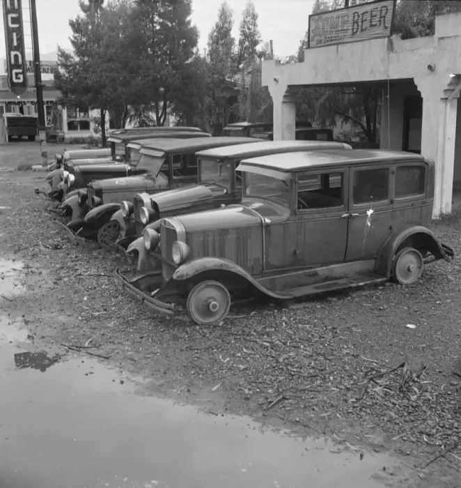 Framed Print : Roadside used car display on State Highway 17, Santa Clara County, California, 1939. Creator: Dorothea Lange Framed Print : Roadside used car display on State Highway 17, Santa Clara County, California, 1939. Creator: Dorothea Lange