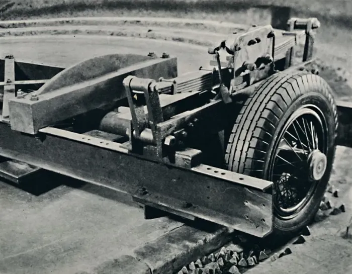 Framed Print : A roadster tyre under test, 1937 Framed Print : A roadster tyre under test, 1937