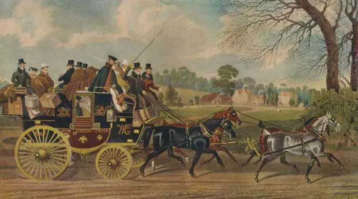 Framed Print : Roadsters, New London Union Coach, c1840, (1929). Artist: Charles Hunt Framed Print : Roadsters, New London Union Coach, c1840, (1929). Artist: Charles Hunt
