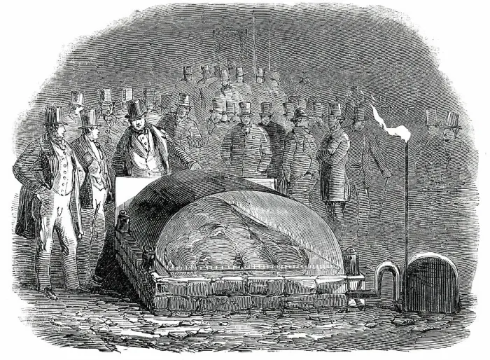 Framed Print : Roasting the Baron of Beef by Gas, in the Castle-Yard, Exeter, 1850. Creator: Unknown Framed Print : Roasting the Baron of Beef by Gas, in the Castle-Yard, Exeter, 1850. Creator: Unknown