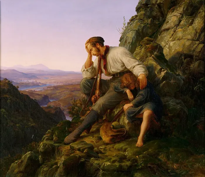 Framed Print : The Robber and His Child, 1832. Artist: Lessing, Carl Friedrich (1808-1880) Framed Print : The Robber and His Child, 1832. Artist: Lessing, Carl Friedrich (1808-1880)