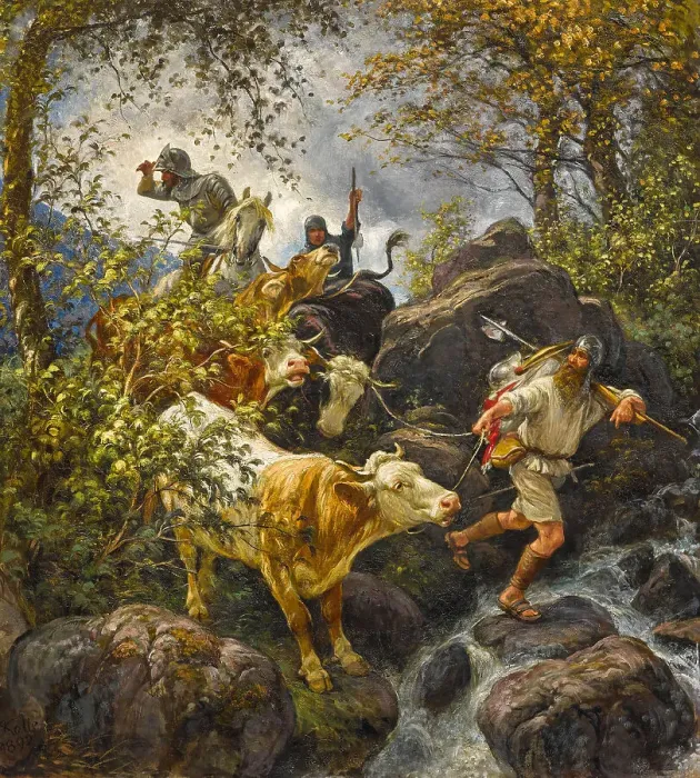 Framed Print : Robbers, 1892. Creator: Koller, Rudolf (1828-1905) Framed Print : Robbers, 1892. Creator: Koller, Rudolf (1828-1905)