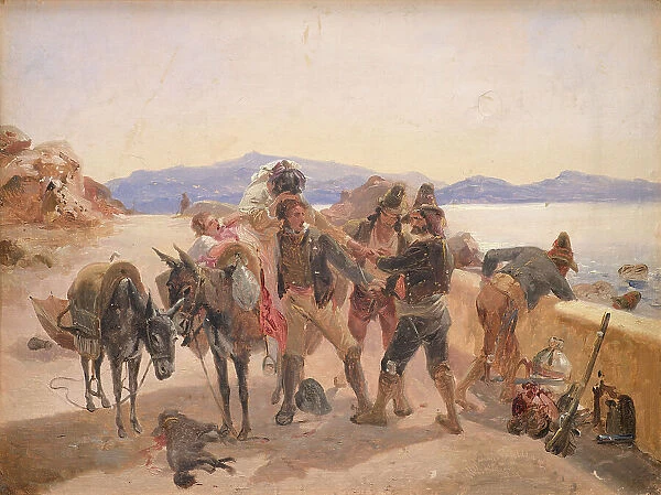 Robbers Attacking Travellers, 1836. Creator: Johann Baptist Kirner