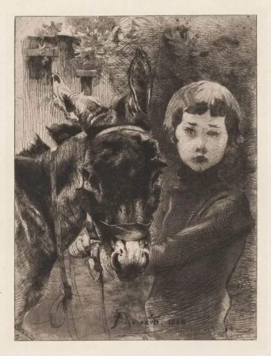 Framed Print : Robert Besnard and His Donkey (Robert Besnard et son ane), 1888. Creator: Albert Besnard Framed Print : Robert Besnard and His Donkey (Robert Besnard et son ane), 1888. Creator: Albert Besnard