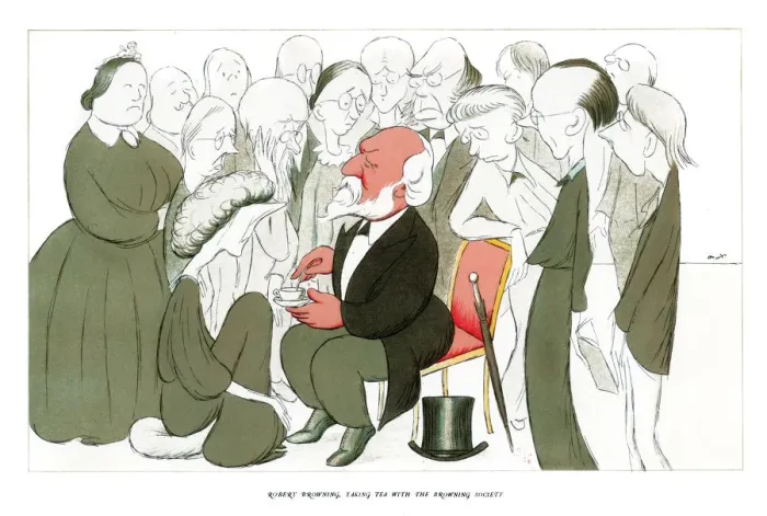Framed Print : Robert Browning, Taking Tea with the Browning Society, 1904. Artist: Max Beerbohm Framed Print : Robert Browning, Taking Tea with the Browning Society, 1904. Artist: Max Beerbohm
