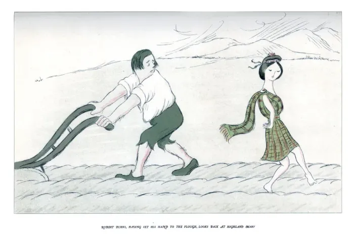 Framed Print : Robert Burns, Having set his hand to the plough, looks back at Highland Mary, 1904. Artist: Max Beerbohm Framed Print : Robert Burns, Having set his hand to the plough, looks back at Highland Mary, 1904. Artist: Max Beerbohm