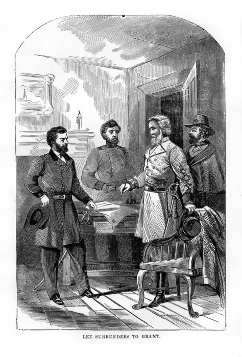 Framed Print : Robert E Lee surrenders to Ulyssess Grant, 9 April 1865, (1872) Framed Print : Robert E Lee surrenders to Ulyssess Grant, 9 April 1865, (1872)
