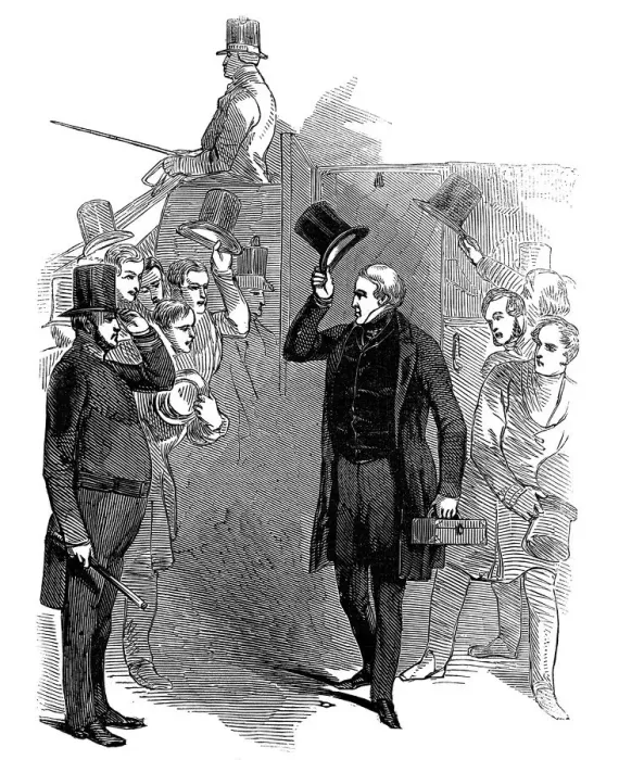 Framed Print : Robert Peel, British statesman, arriving at the House of Commons, London, January, 1846 Framed Print : Robert Peel, British statesman, arriving at the House of Commons, London, January, 1846