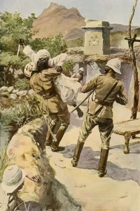 Framed Print : Roberts Saved by a Trooper at Bhagwana, (1901). Creator: Charles Mills Sheldon Framed Print : Roberts Saved by a Trooper at Bhagwana, (1901). Creator: Charles Mills Sheldon