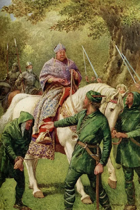 Framed Print : Robin Hood Meets the Bishop of Hereford, 1932. Creator: Howard Davie Framed Print : Robin Hood Meets the Bishop of Hereford, 1932. Creator: Howard Davie