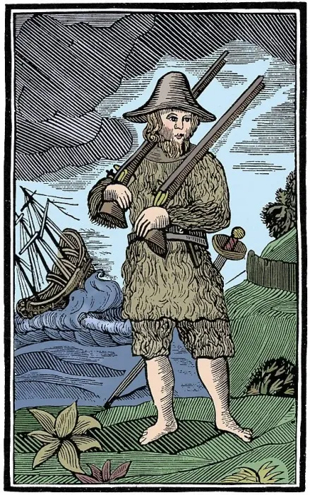 Framed Print : Robinson Crusoe, chapbook cut, 18th century (1964) Framed Print : Robinson Crusoe, chapbook cut, 18th century (1964)