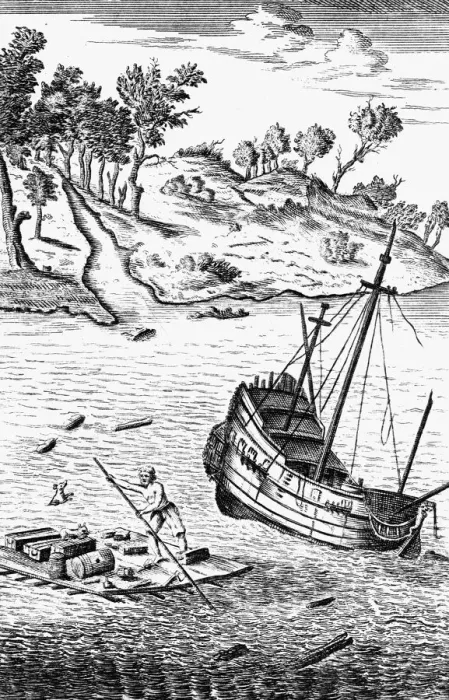 Framed Print : Robinson Crusoe Saving His Goods out of the wreck of the Ship, c1719 Framed Print : Robinson Crusoe Saving His Goods out of the wreck of the Ship, c1719