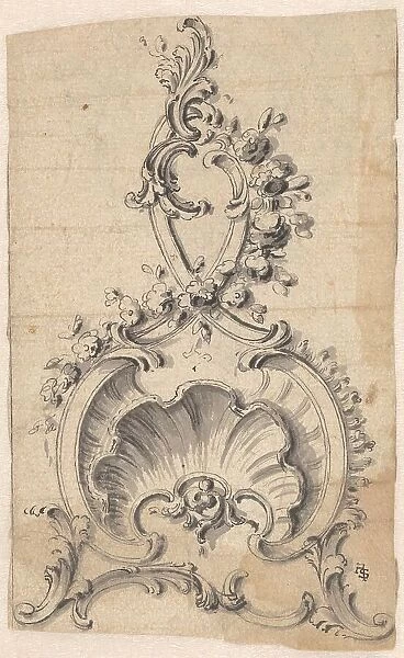 Rocaille-boning with a shell, volutes and flowers, c.1750. Creator: Anon
