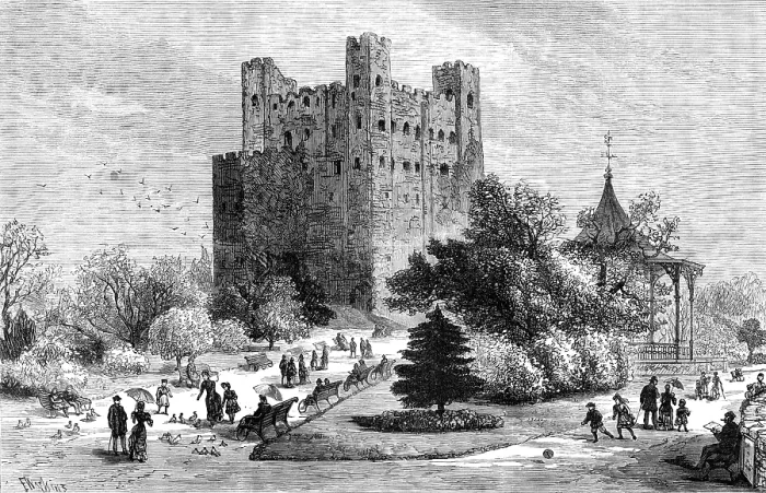 Framed Print : Rochester Castle and grounds as a public park, 1883. Creator: Unknown Framed Print : Rochester Castle and grounds as a public park, 1883. Creator: Unknown