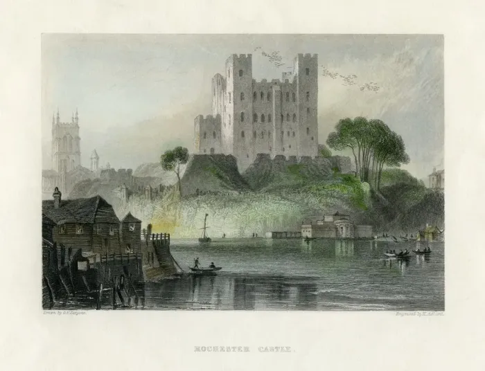 Framed Print : Rochester Castle, Kent, mid 19th century. Artist: Henry Adlard Framed Print : Rochester Castle, Kent, mid 19th century. Artist: Henry Adlard