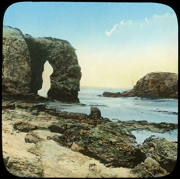 Rock arch at Perran Beach, Cornwall, late 19th or early 20th century. Artist: Church Army Lantern Department