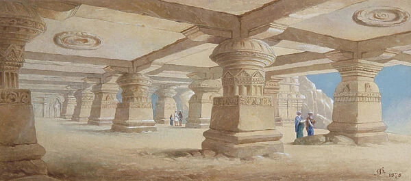 Rock Cut Temple, Ellora, Maharashtra, India, 1878. Artist: Edward Arthur Heffer