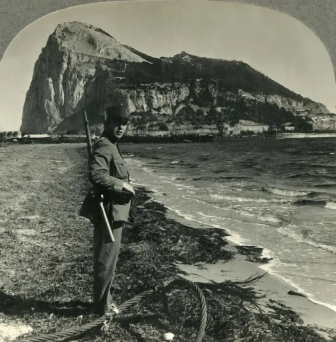 Framed Print : The Rock of Gibraltar, Great Britains Stronghold at the Tip of Spain, c1930s. Creator: Unknown Framed Print : The Rock of Gibraltar, Great Britains Stronghold at the Tip of Spain, c1930s. Creator: Unknown