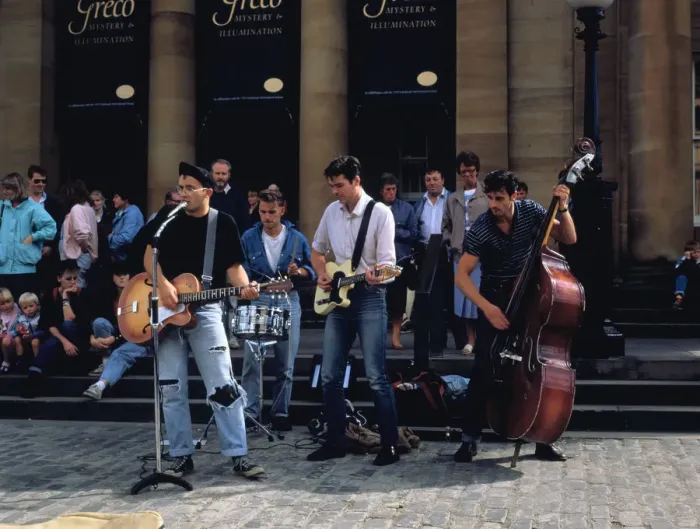 Framed Print : Rock Group outside the National Gallery of Scotland, Edinburgh Festival, Edinburgh Framed Print : Rock Group outside the National Gallery of Scotland, Edinburgh Festival, Edinburgh