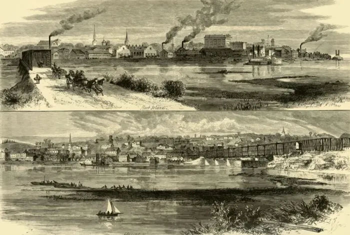 Framed Print : Rock Island, Illinois. - Davenport, Iowa, 1874. Creator: Alfred Waud