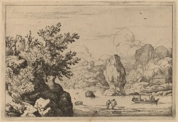 Framed Print : Rock in the Middle of a River, probably c. 1645 / 1656. Creator: Allart van Everdingen Framed Print : Rock in the Middle of a River, probably c. 1645 / 1656. Creator: Allart van Everdingen