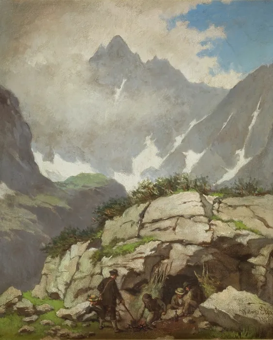 Framed Print : Rock Refuge of Reverend Stolarczyk in the Tatra Mountains, 1876. Creator: Walery Eljasz Radzikowski Framed Print : Rock Refuge of Reverend Stolarczyk in the Tatra Mountains, 1876. Creator: Walery Eljasz Radzikowski