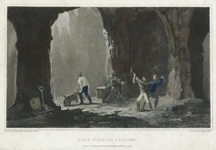 Framed Print : Rock Salt: Miners at work in salt mine near Cracow, Poland, c1820 Framed Print : Rock Salt: Miners at work in salt mine near Cracow, Poland, c1820