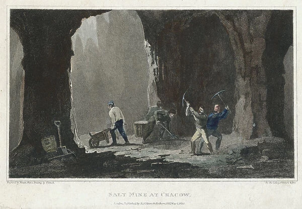 Rock Salt: Miners at work in salt mine near Cracow, Poland, c1820