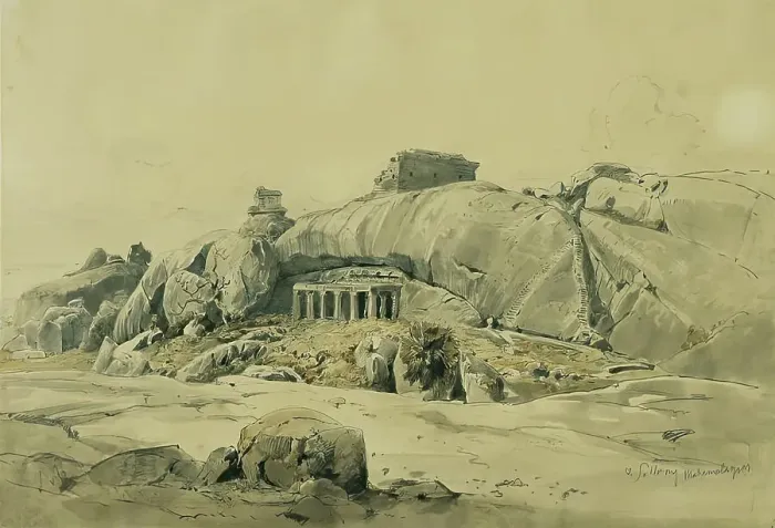 Framed Print : Rock temple of Mamallapuram (Mahamaleipur), India, 1858. Creator: Joseph Selleny Framed Print : Rock temple of Mamallapuram (Mahamaleipur), India, 1858. Creator: Joseph Selleny