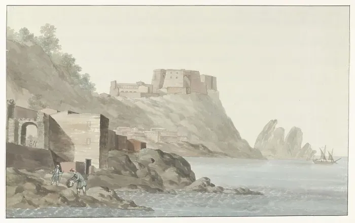 Framed Print : Rock and town of Scilla in the Calabria region on the east coast, 1778. Creator: Louis Ducros Framed Print : Rock and town of Scilla in the Calabria region on the east coast, 1778. Creator: Louis Ducros