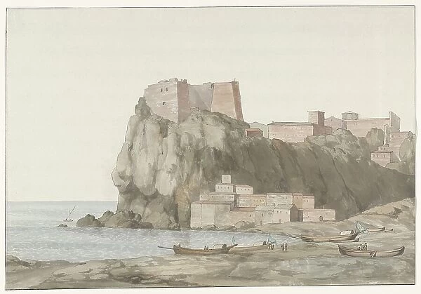 Rock and town of Scilla in the Calabria region on the west coast, 1778. Creator: Louis Ducros