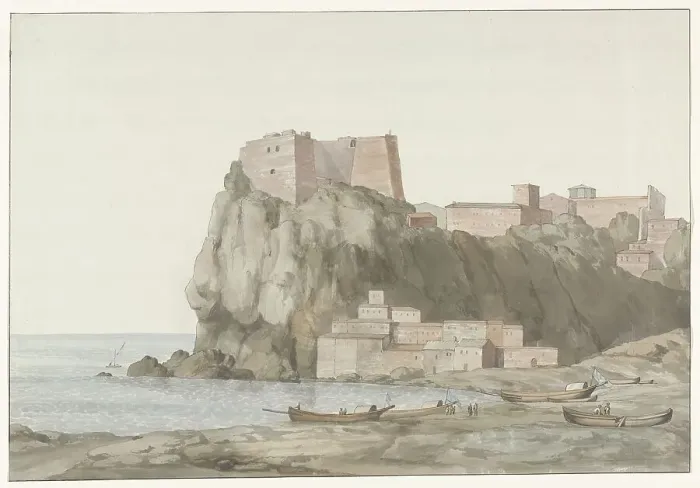 Framed Print : Rock and town of Scilla in the Calabria region on the west coast, 1778. Creator: Louis Ducros Framed Print : Rock and town of Scilla in the Calabria region on the west coast, 1778. Creator: Louis Ducros