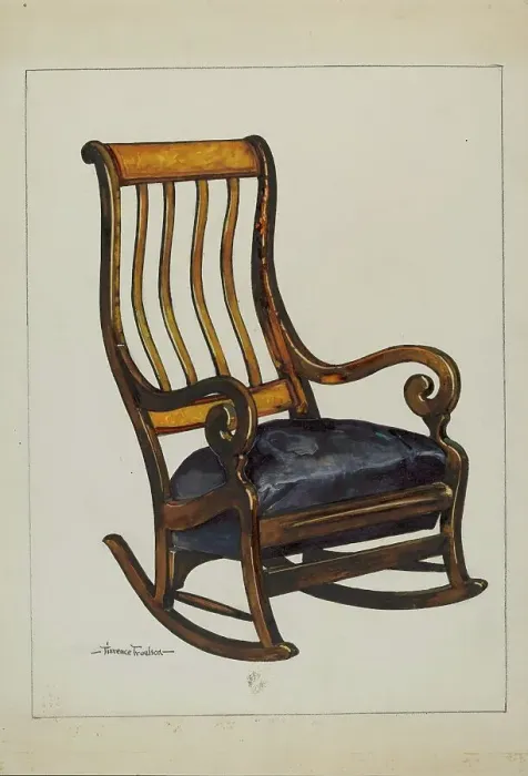 Framed Print : Rocker with Black Horse-hair Seat, c. 1937. Creator: Florence Truelson Framed Print : Rocker with Black Horse-hair Seat, c. 1937. Creator: Florence Truelson