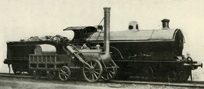 Framed Print : The Rocket Contrasted with the Lost Type of 4-4-0, c1930. Creator: Unknown Framed Print : The Rocket Contrasted with the Lost Type of 4-4-0, c1930. Creator: Unknown