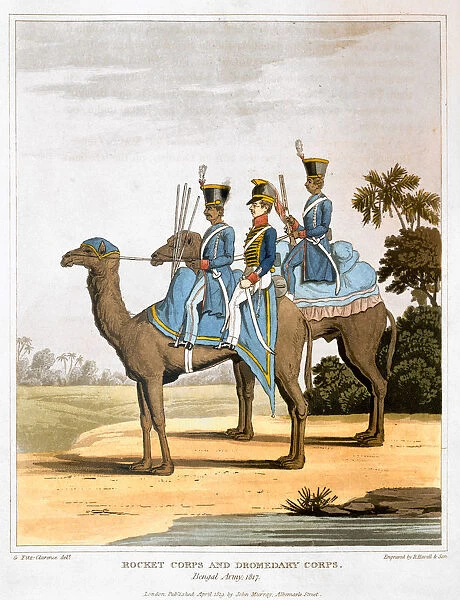 Rocket Corps and Dromedary Corps, Bengal Army 1817 (1819). Artist: Havell & Son