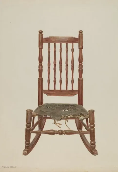 Framed Print : Rocking Chair with Rawhide Seat, c. 1938. Creator: Frank M Keane Framed Print : Rocking Chair with Rawhide Seat, c. 1938. Creator: Frank M Keane