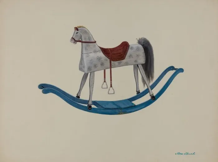 Framed Print : Rocking Horse, c. 1937. Creator: Rex F Bush Framed Print : Rocking Horse, c. 1937. Creator: Rex F Bush