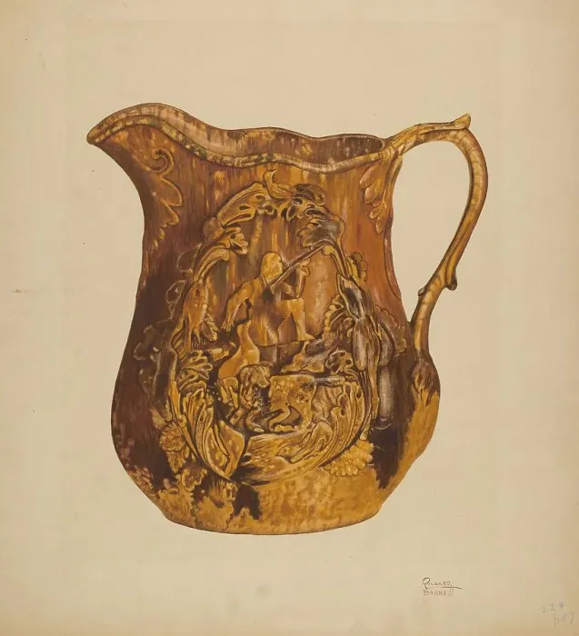 Framed Print : Rockingham Pitcher, c. 1938. Creator: Richard Barnett Framed Print : Rockingham Pitcher, c. 1938. Creator: Richard Barnett