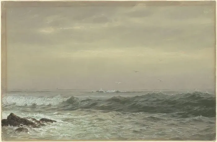 Framed Print : Rocks and Breaking Waves, c. 1870s. Creator: William Trost Richards Framed Print : Rocks and Breaking Waves, c. 1870s. Creator: William Trost Richards